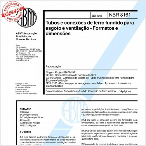 Tubos e conexões de ferro fundido para esgoto e ventilação - Formatos e dimensões