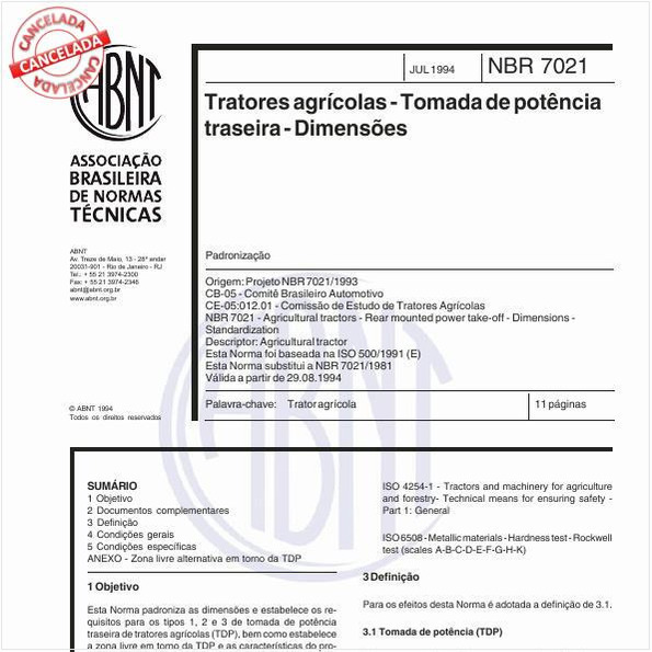 Tratores agrícolas - Tomada de potência traseira - Dimensões