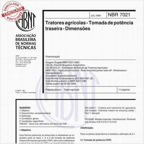 Tratores agrícolas - Tomada de potência traseira - Dimensões