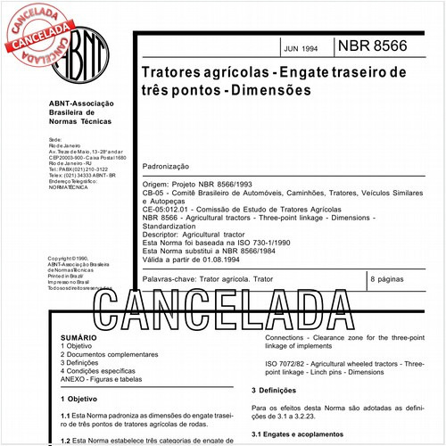 Tratores agrícolas - Engate traseiro de três pontos - Dimensões