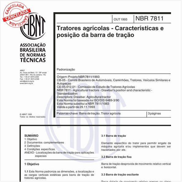 Tratores agrícolas - Características e posição da barra de tração