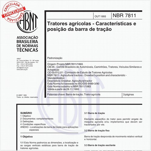 Tratores agrícolas - Características e posição da barra de tração