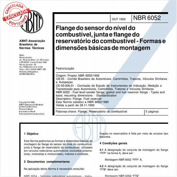 Flange do sensor do nível do combustível, junta e flange do reservatório do combustível - Formas e dimensões básicas de montagem