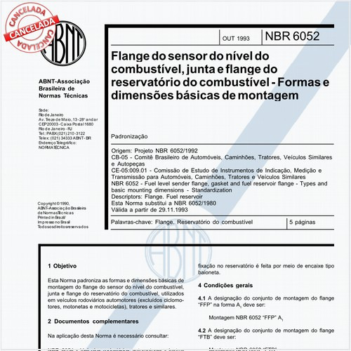 Flange do sensor do nível do combustível, junta e flange do reservatório do combustível - Formas e dimensões básicas de montagem