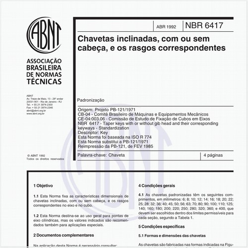 Chavetas inclinadas, com ou sem cabeça, e os rasgos correspondentes