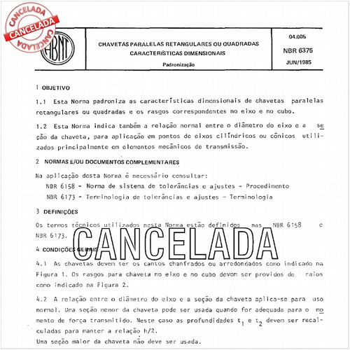 Chavetas paralelas retangulares ou quadradas - Características dimensionais