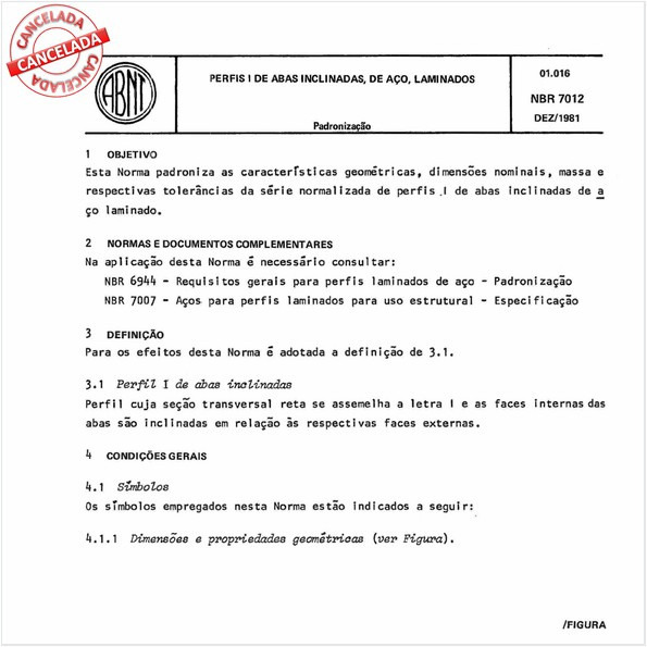 Perfis I de abas inclinadas, de aço, laminados