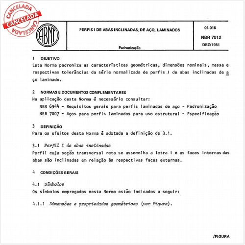 Perfis I de abas inclinadas, de aço, laminados