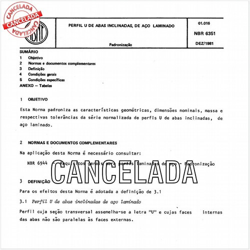 Perfil U de abas inclinadas, de aço laminado