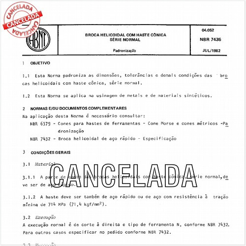 Broca helicoidal com haste cônica - Série normal