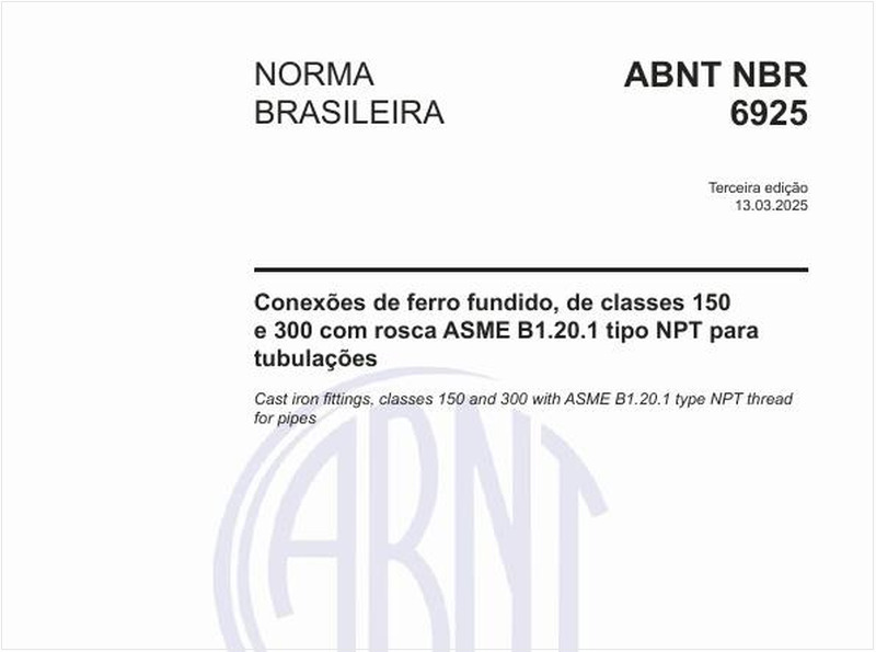 Conexões de ferro fundido, de classes 150 e 300 com rosca ASME B1.20.1 tipo NPT para tubulações