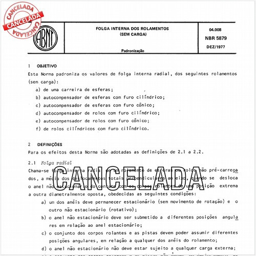 Folga interna dos rolamentos (sem carga)