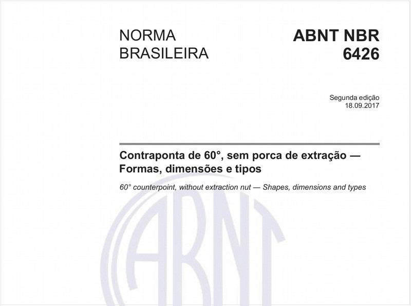 Contraponta de 60°, sem porca de extração - Formas, dimensões e tipos
