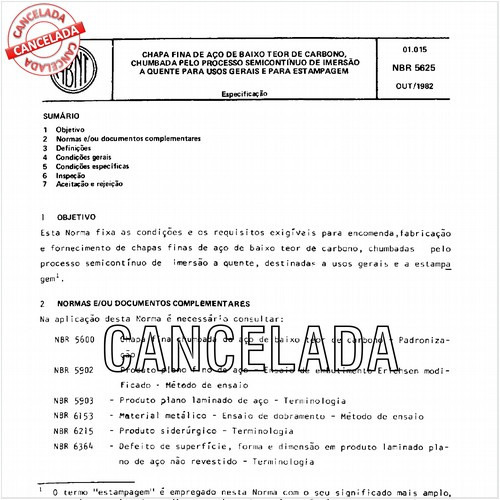 Chapa fina de aço de baixo teor de carbono, chumbada pelo processo semicontínuo de imersão a quente para usos gerais e para estampagem