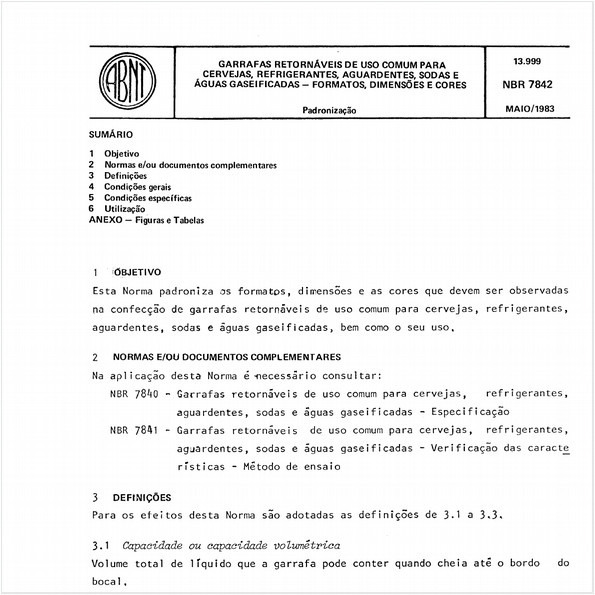 Garrafas retornáveis de uso comum para cervejas, refrigerantes, aguardentes, sodas e águas gaseificadas - Formatos, dimensões e cores