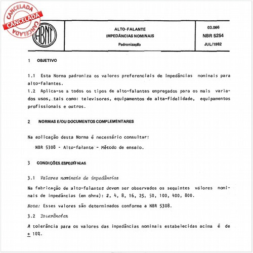 Alto-falante - Impedâncias nominais