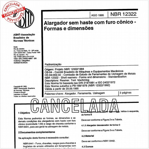 Alargador sem haste com furo cônico - Formas e dimensões