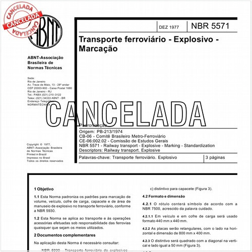 Transporte ferroviário - Explosivo - Marcação