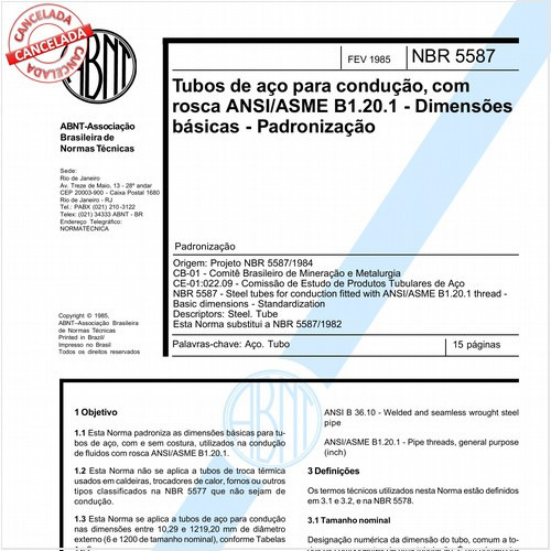 Tubos de aço para condução, com rosca ANSI/ASME B1.20.1 - Dimensões básicas - Padronização
