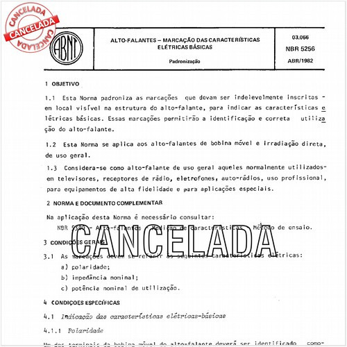 Alto-falantes - Marcação das características elétricas básicas
