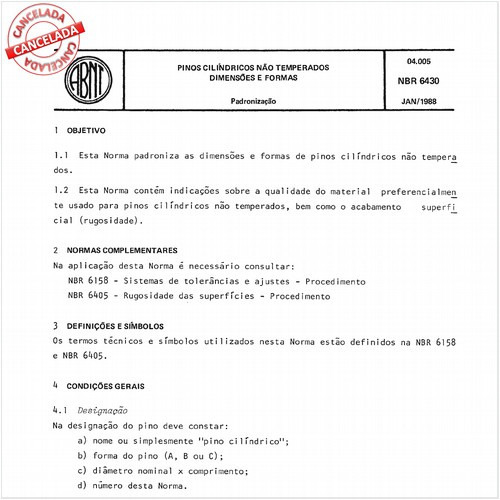 Pinos cilíndricos não temperados - Dimensões e formas