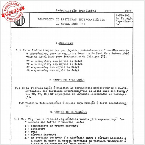 Dimensões de pastilhas intercambiáveis de metal duro