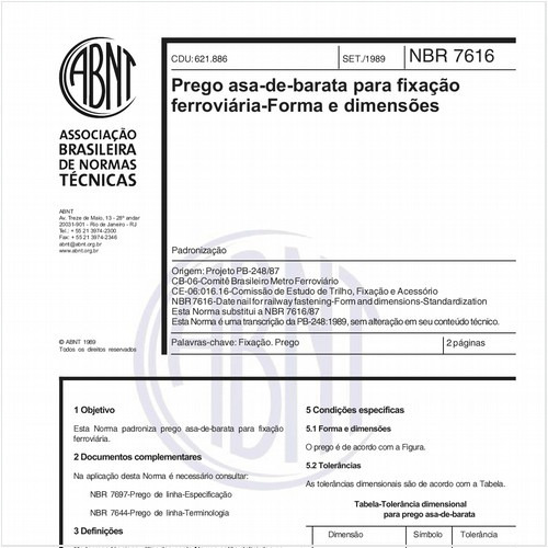 Prego asa-de-barata para fixação ferroviária - Forma e dimensões