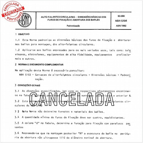 Alto-falantes circulares - Dimensões básicas dos furos de fixação e abertura dos bafles
