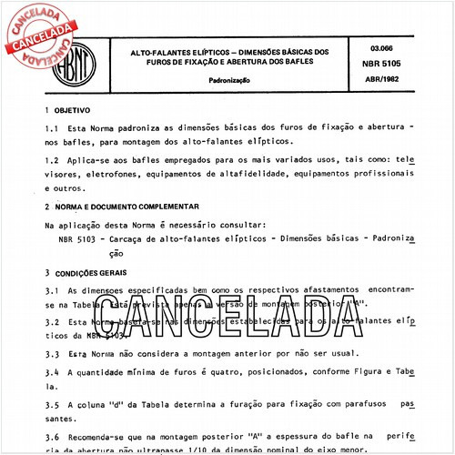 Alto-falantes elípticos - Dimensões básicas dos furos de fixação e abertura dos bafles