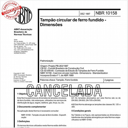 Tampão circular de ferro fundido - Dimensões