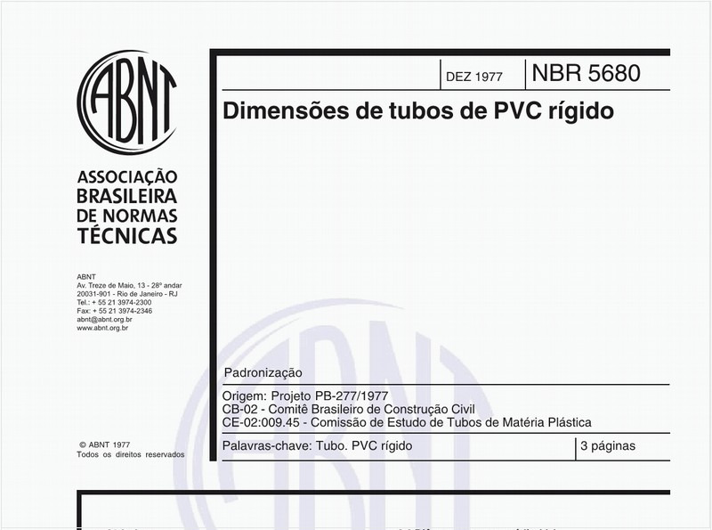 Dimensões de tubos de PVC rígido