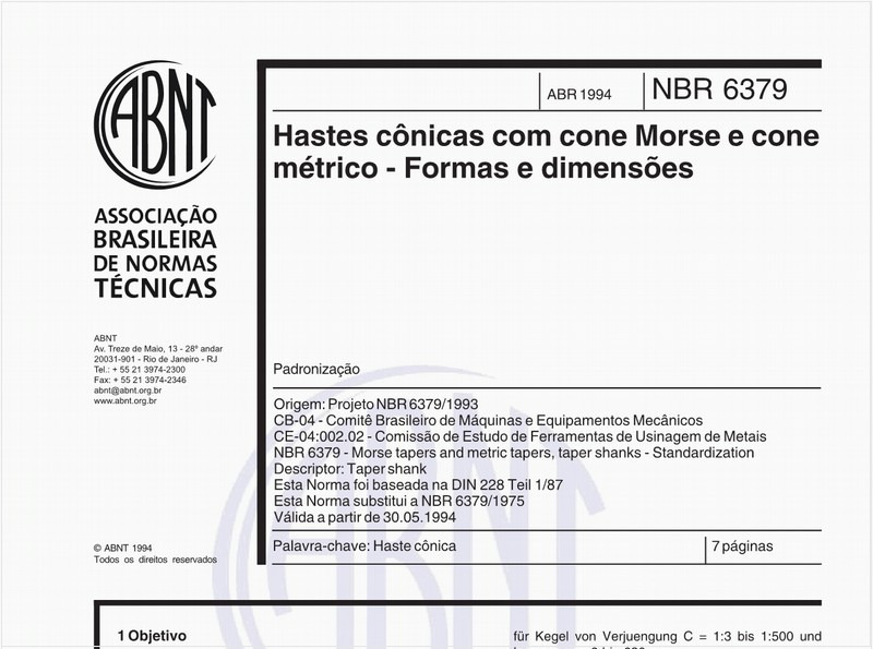 Hastes cônicas com cone Morse e cone métrico - Formas e dimensões