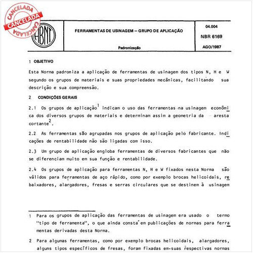 Ferramentas de usinagem - Grupo de aplicação