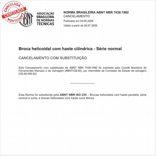 Broca helicoidal com haste cilíndrica - Série normal