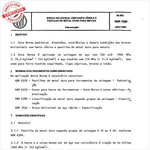 Broca helicoidal com haste cônica e pastilha de metal duro para metais