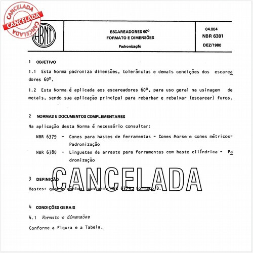 Escareadores 60 graus - Formatos e dimensões