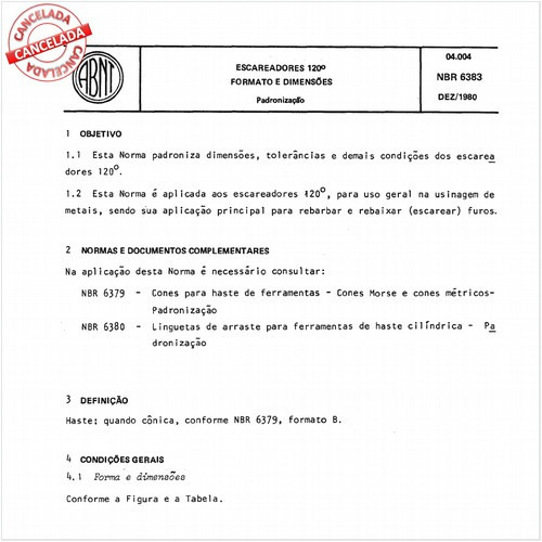 Escareadores 120 graus - Formato e dimensões