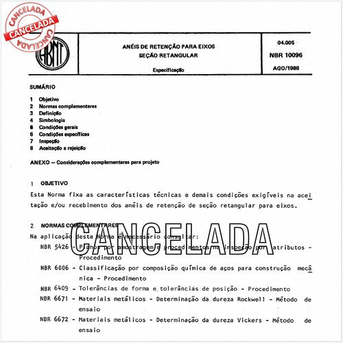 Anéis de retenção para eixos - Seção retangular
