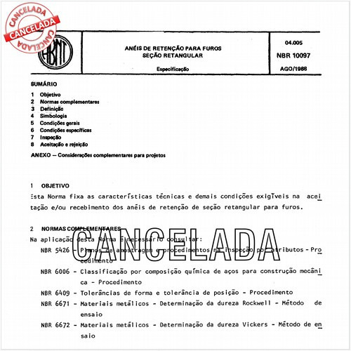 Anéis de retenção para furos - Seção retangular