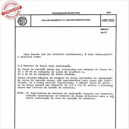 Vela de ignição M 14 x 1,25 com assento plano