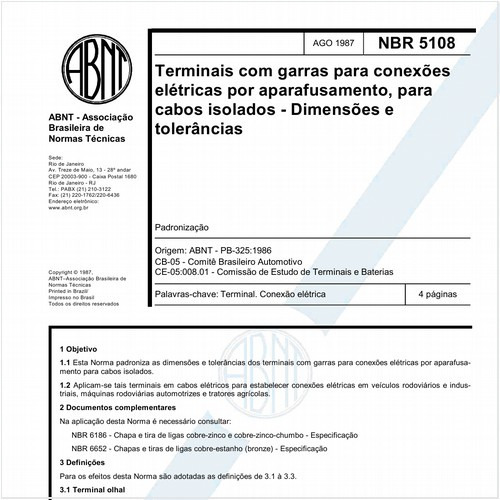 Terminais com garras para conexões elétricas por aparafusamento, para cabos isolados - Dimensões e tolerâncias