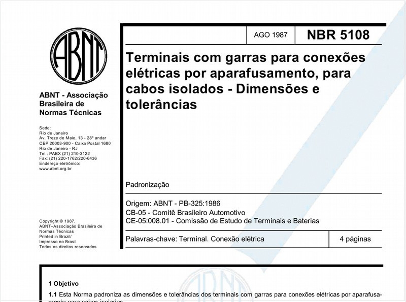 Terminais com garras para conexões elétricas por aparafusamento, para cabos isolados - Dimensões e tolerâncias