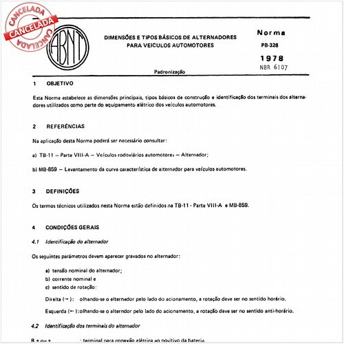 Dimensões e tipos básicos de alternadores para veículos automotores