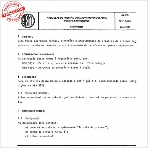 Arruelas de pressão curvadas ou onduladas - Formas e dimensões