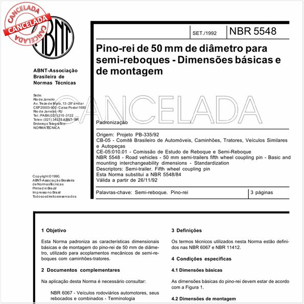 Pino-rei de 50 mm de diâmetro para semi-reboques - Dimensões básicas de montagem