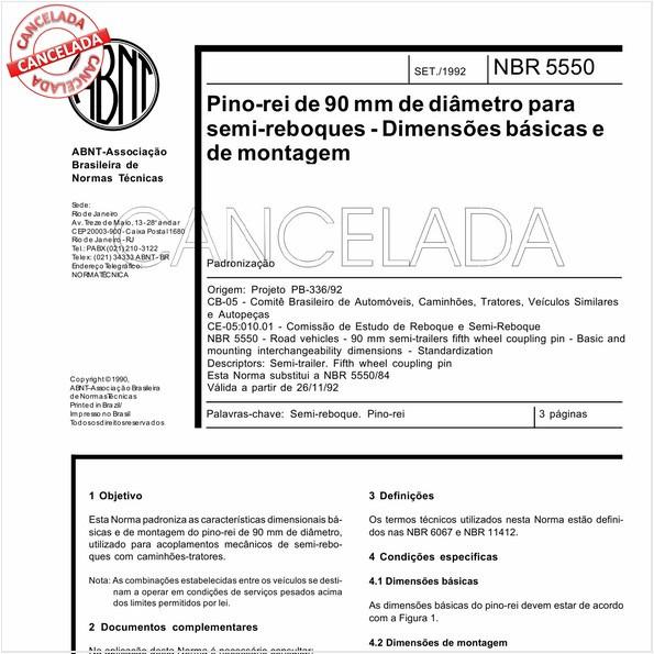 Pino-rei de 90 mm de diâmetro para semi-reboques - Dimensões básicas de montagem