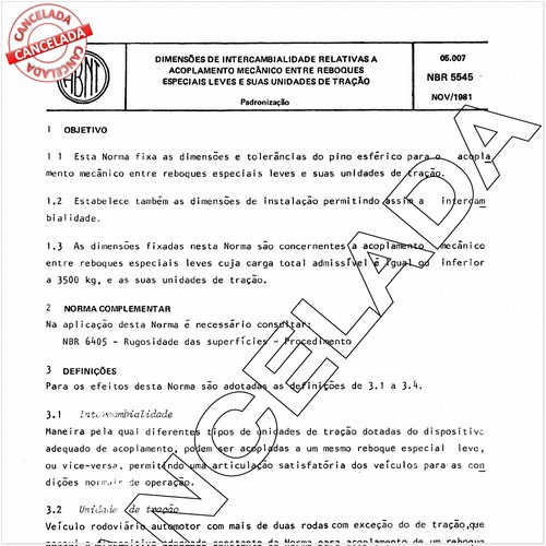 Dimensões de intercambialidade relativas a acoplamento mecânico entre reboques especiais leves e suas unidades de tração
