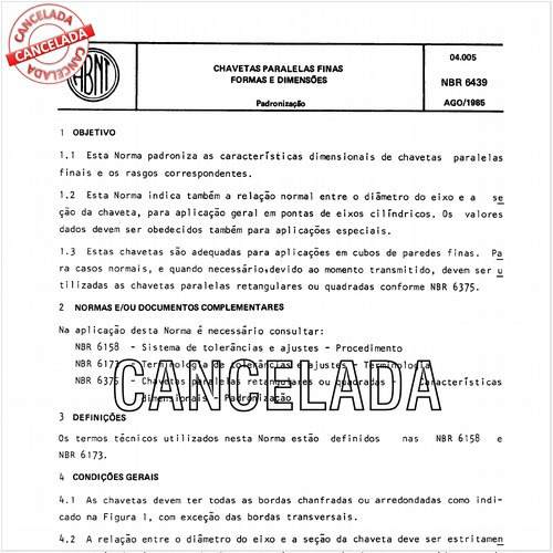 Chavetas paralelas finas - Formas e dimensões