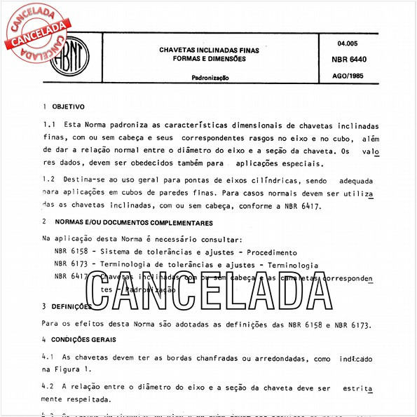 Chavetas inclinadas finas - Formas e dimensões