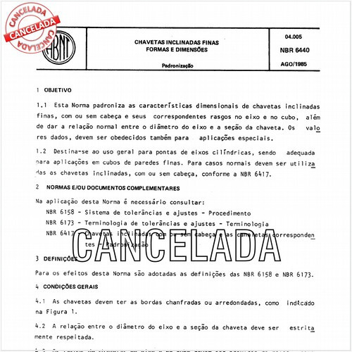 Chavetas inclinadas finas - Formas e dimensões